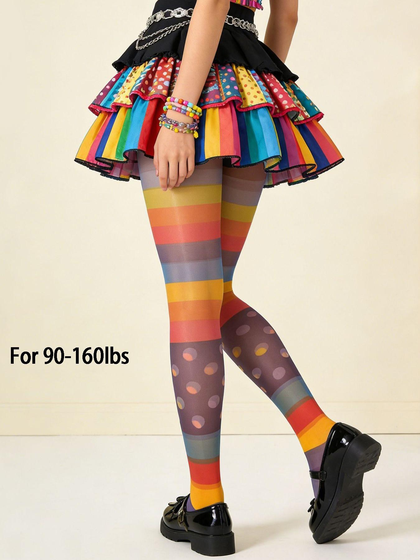 Extreme Minimalist Rainbow Stocking, Dopamine Colorful Stripe Stocking, Summer Thin Anti-Pickup Durable Full-Length Stocking