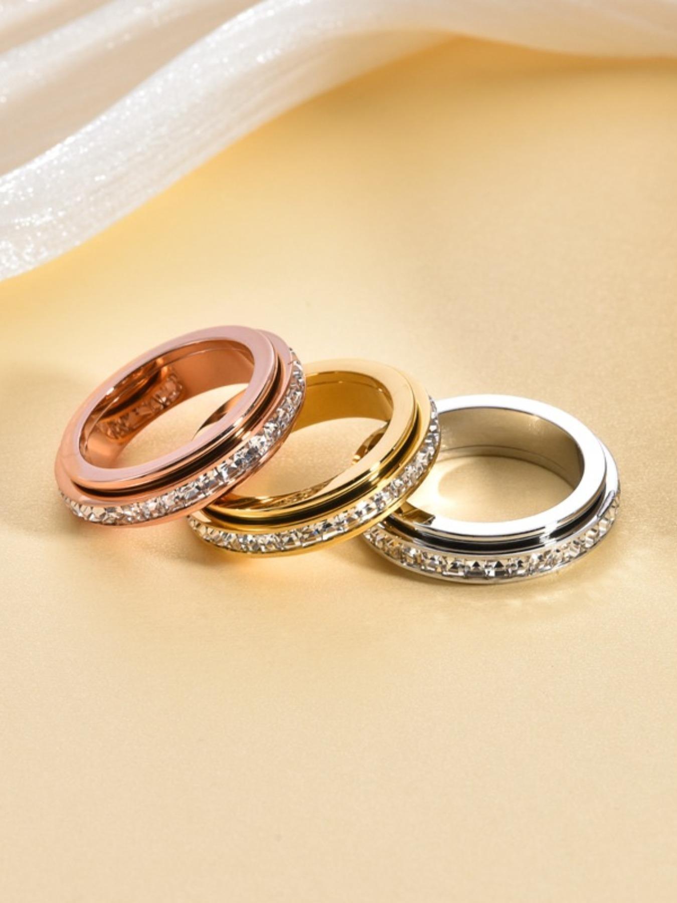 Titanium Steel Rotatable Ring for Men, Square Diamond Index Finger Ring, Simple Male Band, Couple Jewelry, Unisex Design