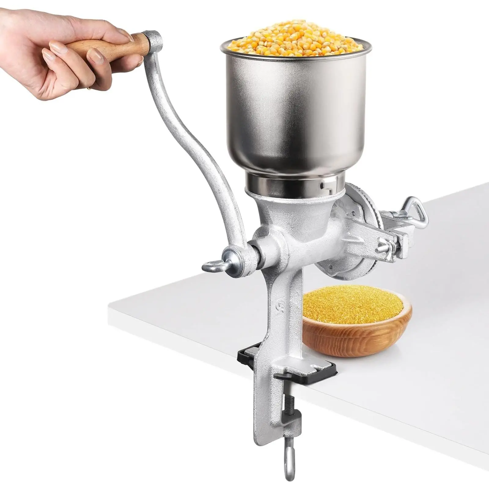 Corn Grinder, Iron Grain Grinder Manual Coffee Grinder, Hand Grinder with Large Hopper for Barley Wheat Berries Coffee Chickpeas Pepper Dried Beans, Animals Feed Home Brewing