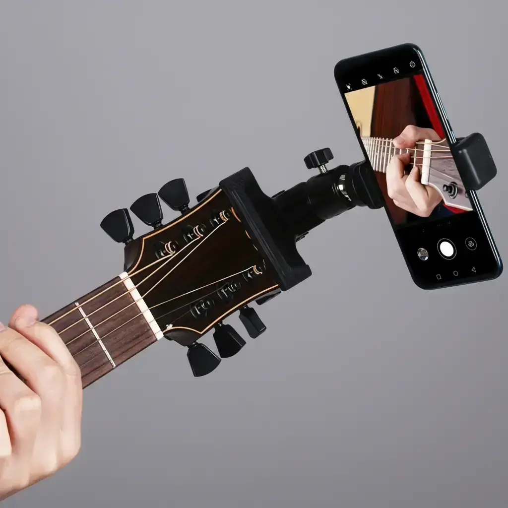 Adjustable Guitar Head Clamp, 360 ​​degree Rotating Guitar Phone Holder, Portable Durable Creative & Efficient Music Accessory,  Electric Guitar, Record