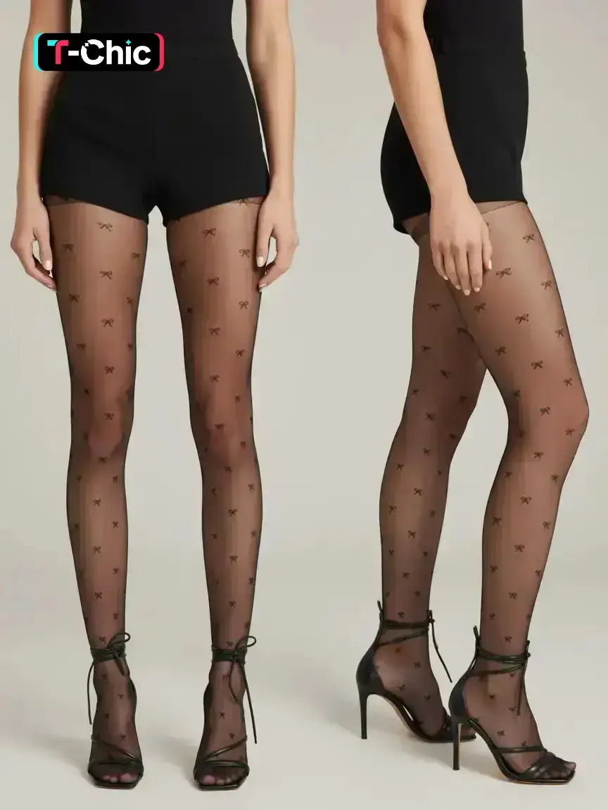 Thin Bow Embroidered Silk Sexy Lace Bar Nightclub Party Pure Desire Fashion Versatile Commuter One-Piece Stockings Women Anti-Snag Long Tight Pantyhose