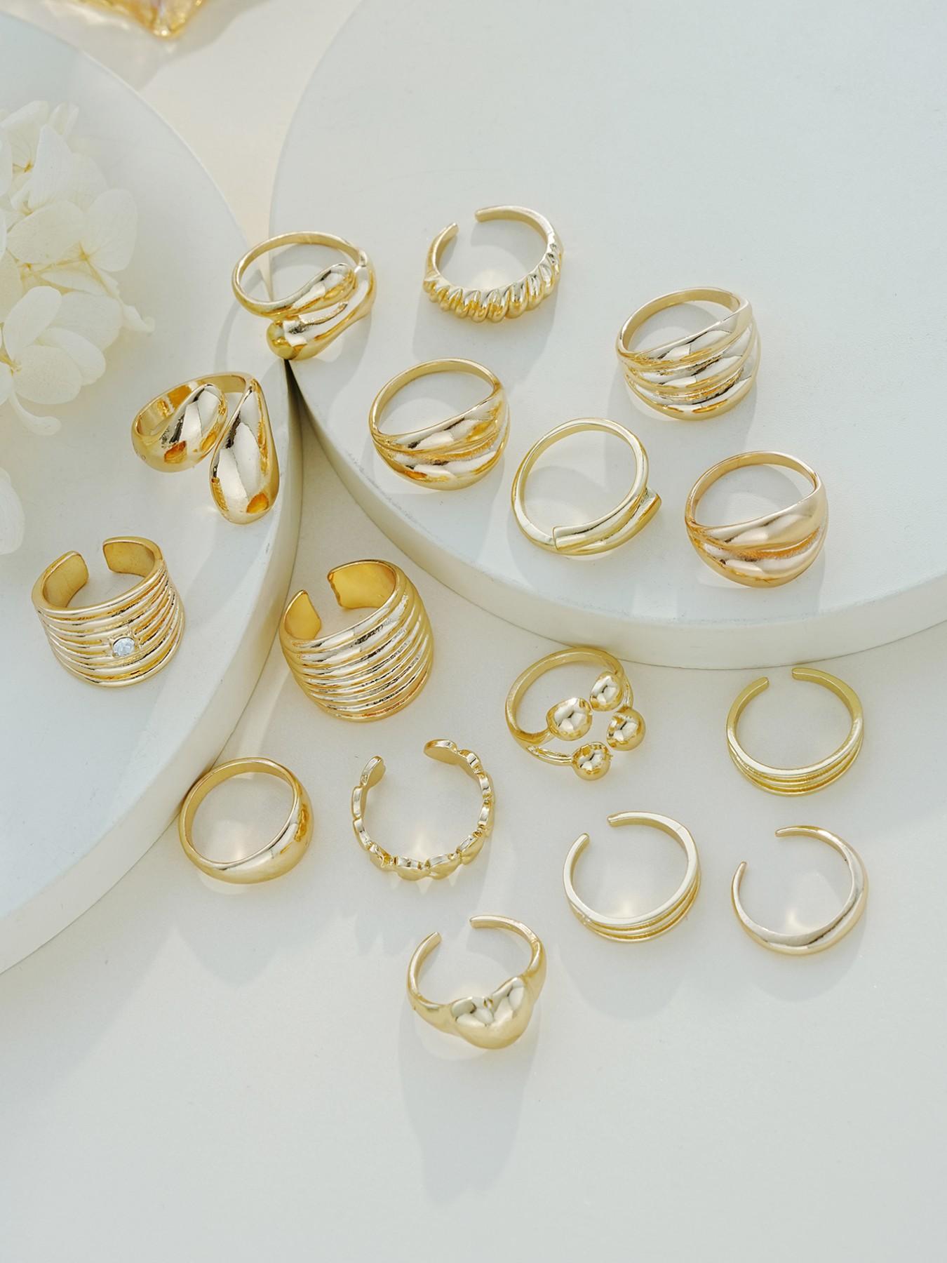 16-Piece Metal Chunky Ring Set, Fashionable Vintage Elegant Geometric Stackable Rings, Party Date Birthday Gift Jewelry Accessories