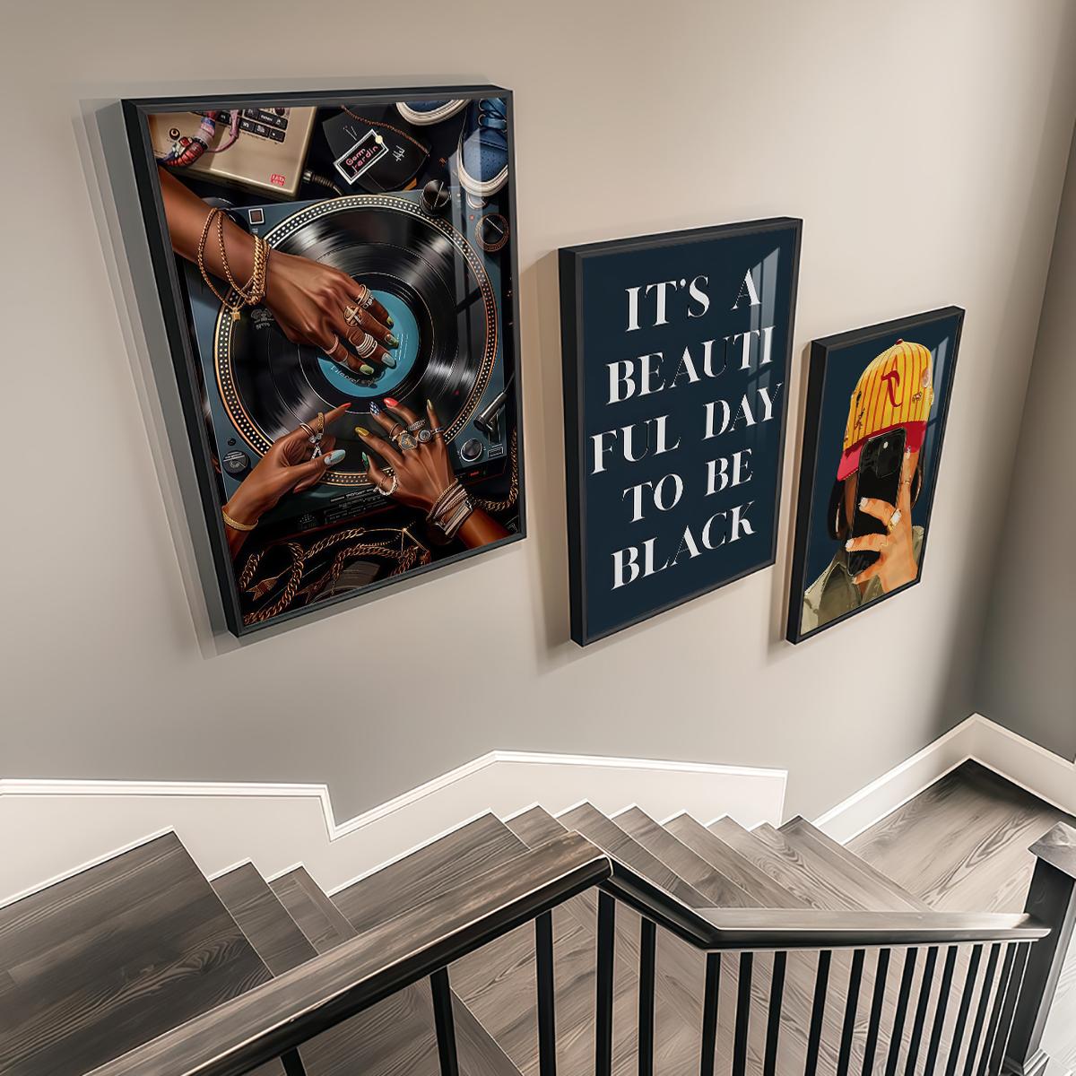 3 Counts Aluminum Alloy Framed Painting, Retro Vinyl Record And Modern Portrait Art Pictures, Home Decoration For Living Room, Bedroom, Office, Restaurant, Hallway Wall Decor, Odorless Print Artwork, Luxury Perfect Gift For Friends And Family