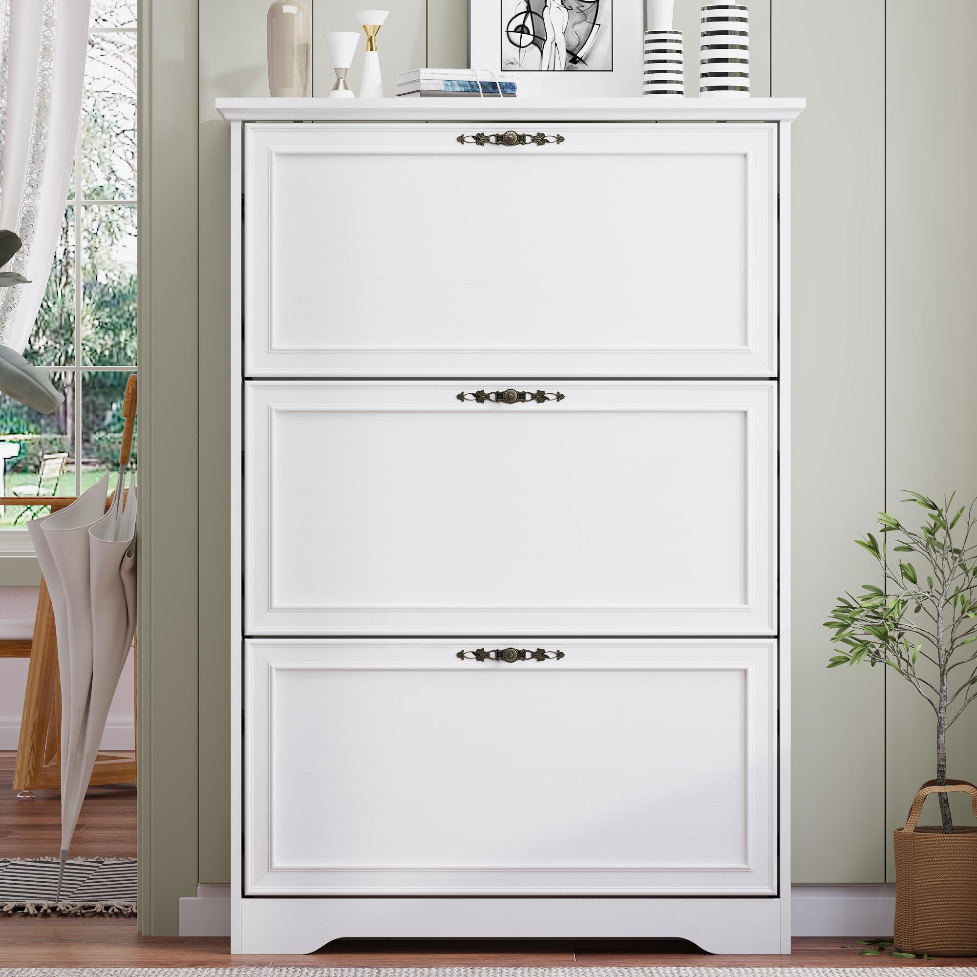 3 Flips Shoe Cabinet for Entryway, Narrow Shoe Storage Cabinet with Adjustable Shelves, Wooden Space-Saving Organizer and Rack for Foyer, Closet, Hallway 3 Flips Shoe Cabinet for Entryway, Narrow Shoe Storage Cabinet with Adjustable Shelves, Wooden Space-Saving Organizer and Rack for Foyer, Closet, Hallway