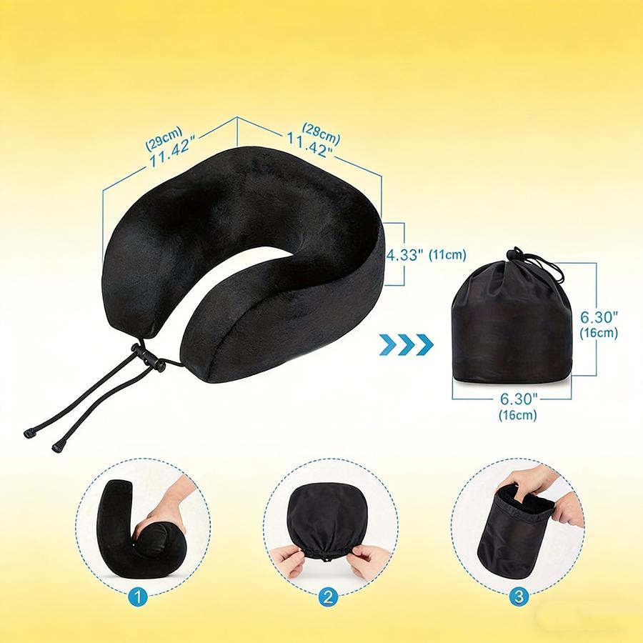 Travel Essential Memory Foam Neck Pillow, Adjustable Ergonomic Cushion for Airplane Long Journey Office Nap Relax