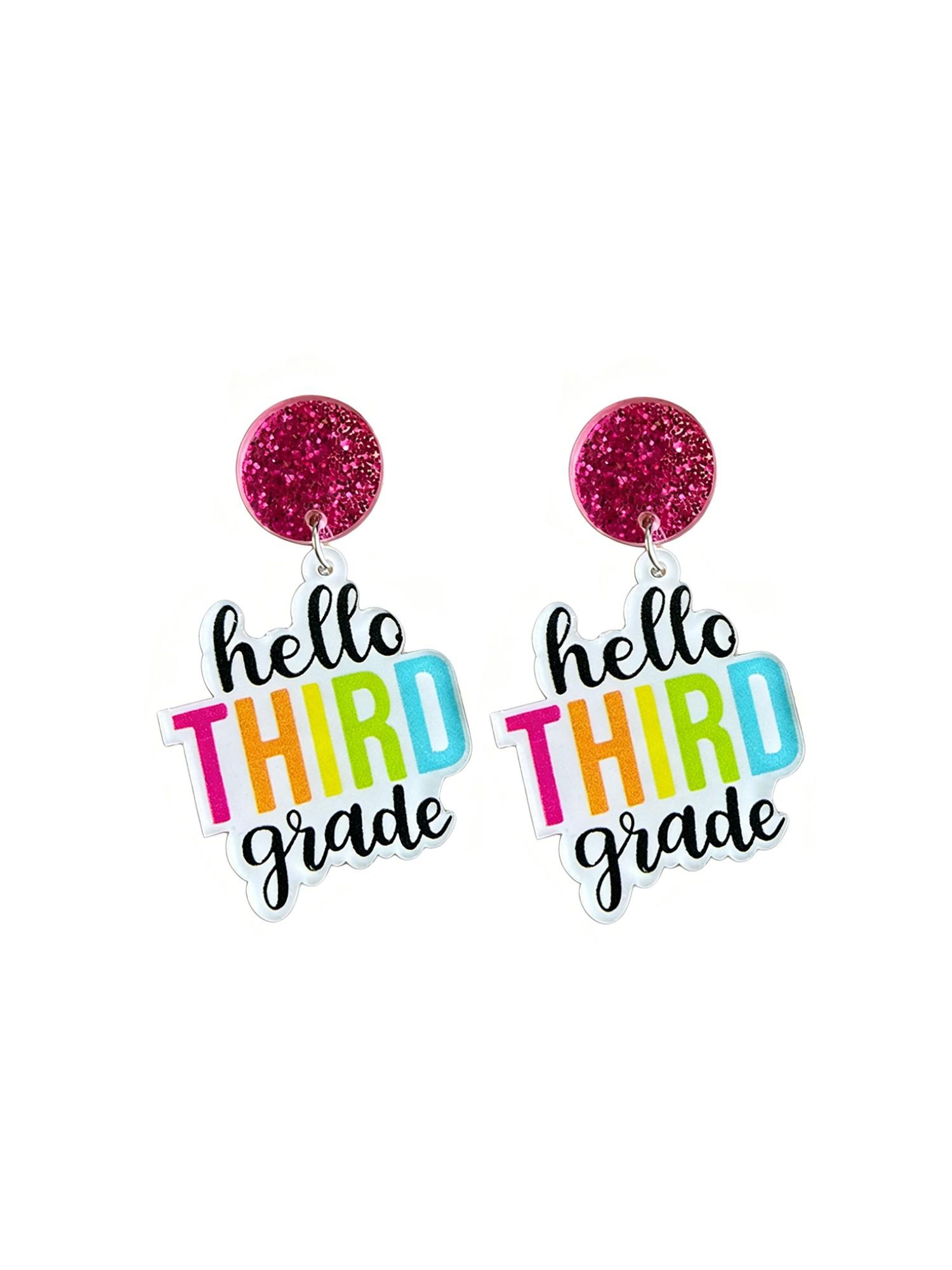 European and American Style Teacher Drop Earrings, Colorful Simple Text Sparkling Student Ear Rings, All Seasons Preppy Fashion Jewelry