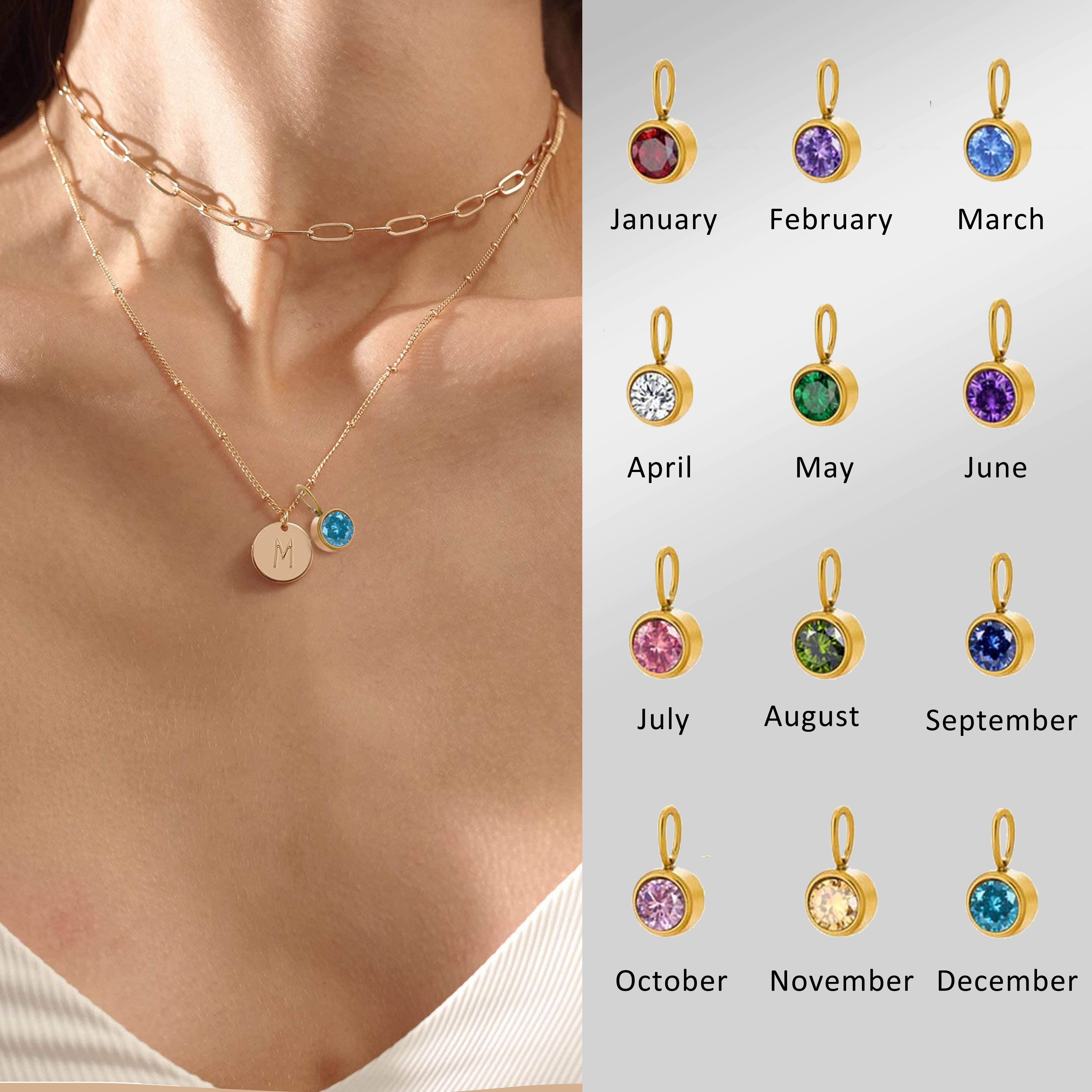 [LeBijouLab][A to H] Golden Initial Letter Birthstone Necklace For Women, Golden Stainless Steel Initial Letter Necklaces, Christmas Gifts, Birthday Gift for Her, Valentine's gift for 2025