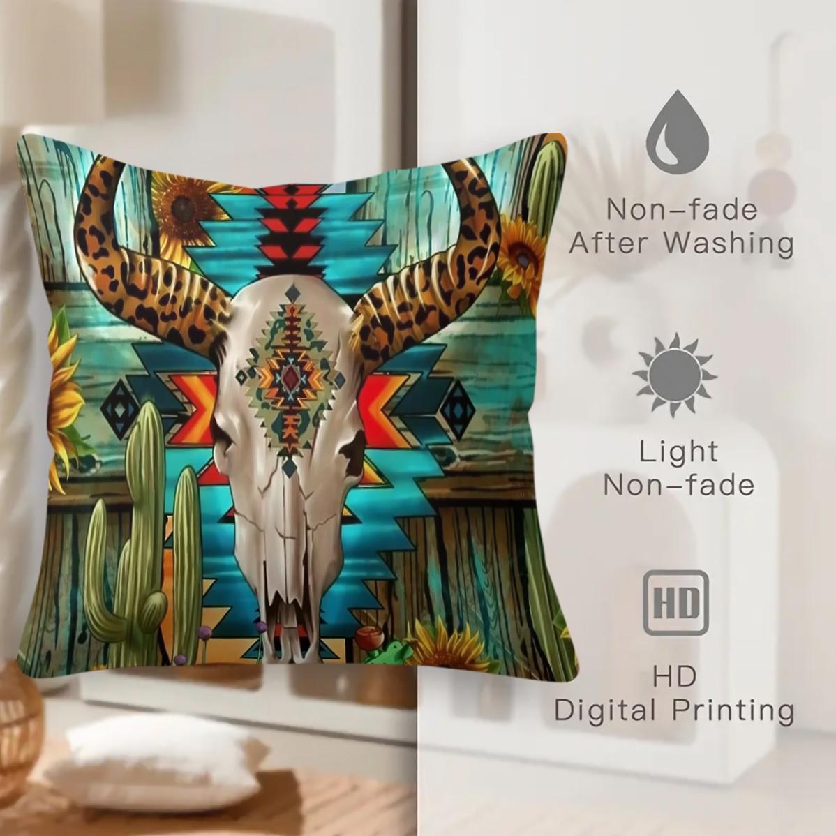 Bohemian Western Country Style Pillow, Machine Washable, Diverse Artistic Trendy Prints, Plush and Soft Filling, Universal for All Scenes and People, Sofa Decorative Cushion (Includes Pillow Insert, Removable), Home Decorative Cushion