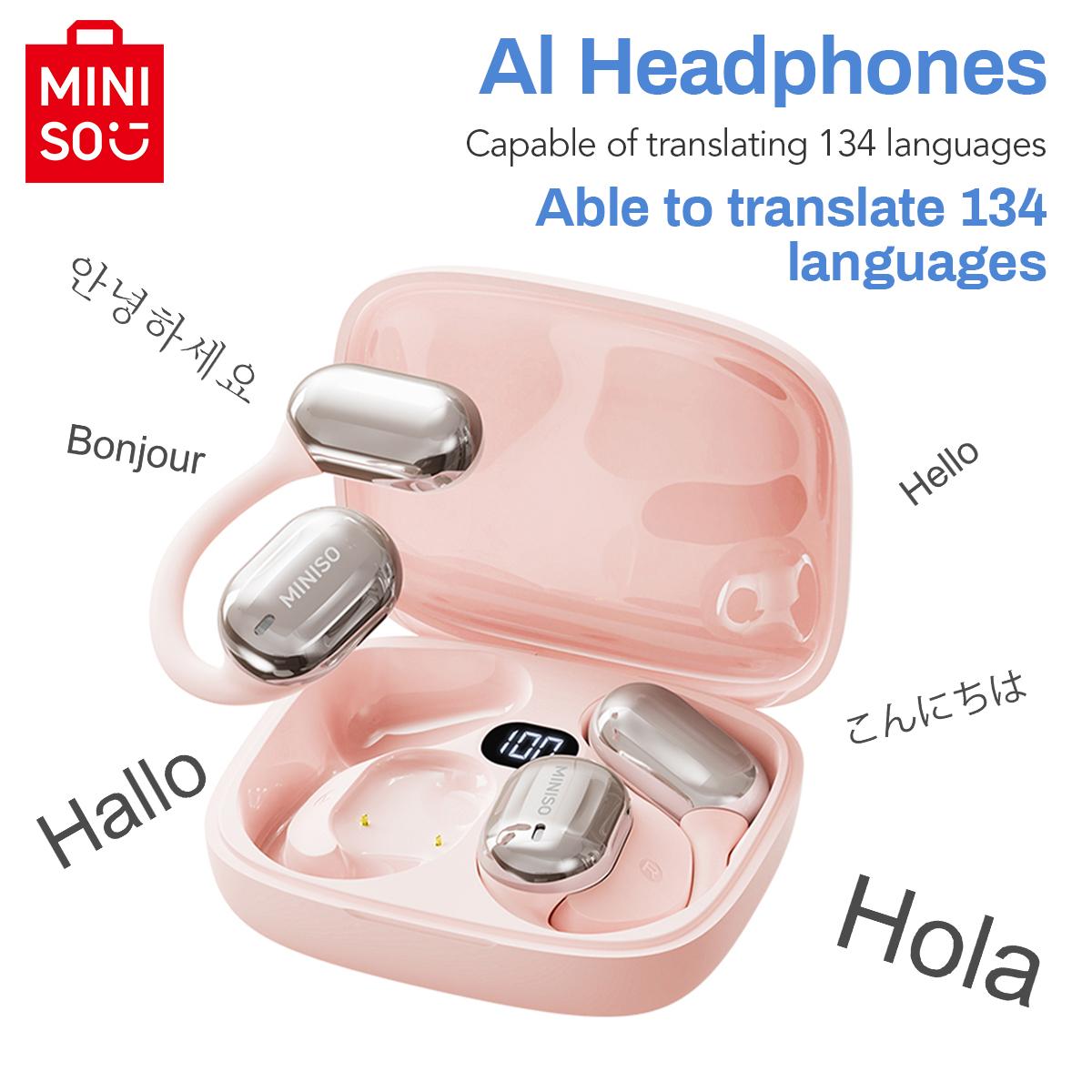 MINISO MS162 AI Translation Earbuds Real-time Translate Open Wireless Bluetooth Headphones Support 134 Languages with app 5.4 HIFI Sound Quality Sports Gaming Low Latency Earbuds Touch Control IPX5 Waterproof Bluetooth Support  iOS and Android