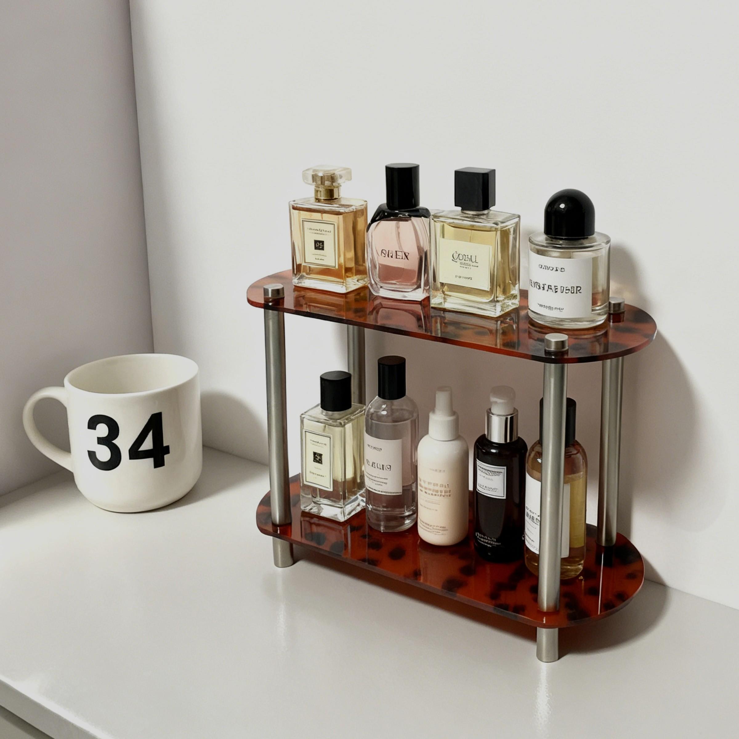 Tortoiseshell Acrylic Two-Tier Shelf, Vintage Perfume Organizer, Bathroom Countertop Tray, Desktop Coffee Cup Holder