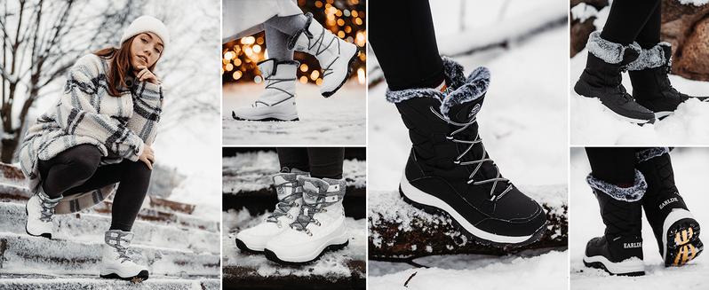 [JF]  Womens Winter Snow Boots for Women - Dual Style Fur Collor Waterproof Snow Boots for Women with Memory Foam Insoles - Snow Boots with Heat Retain Technology