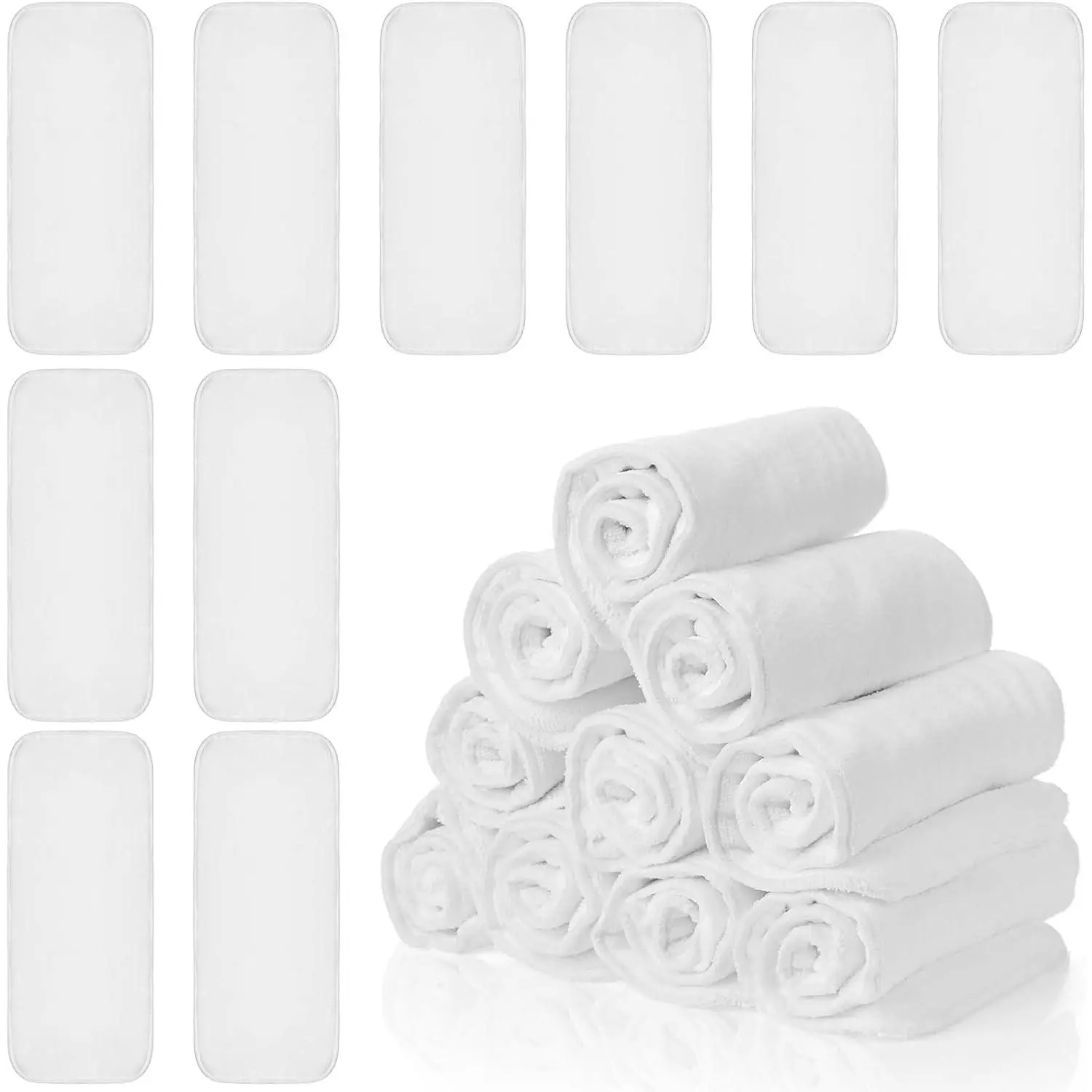 10 Pack 4-Layer Washable Reusable Large Absorbent Rayon Microfiber Adult Cloth Diaper Inserts Liners for Women Teen Incontinence, Pregnancy, Childbirth, 7.9 x 19.3 Inch