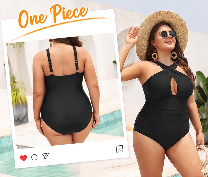 Daci Womens Front Cross Plus Size One Piece Swimsuits Tummy Control Keyhole Bathing Suits Swimwear Daci Womens Front Cross Plus Size One Piece Swimsuits Tummy Control Keyhole Bathing Suits Swimwear