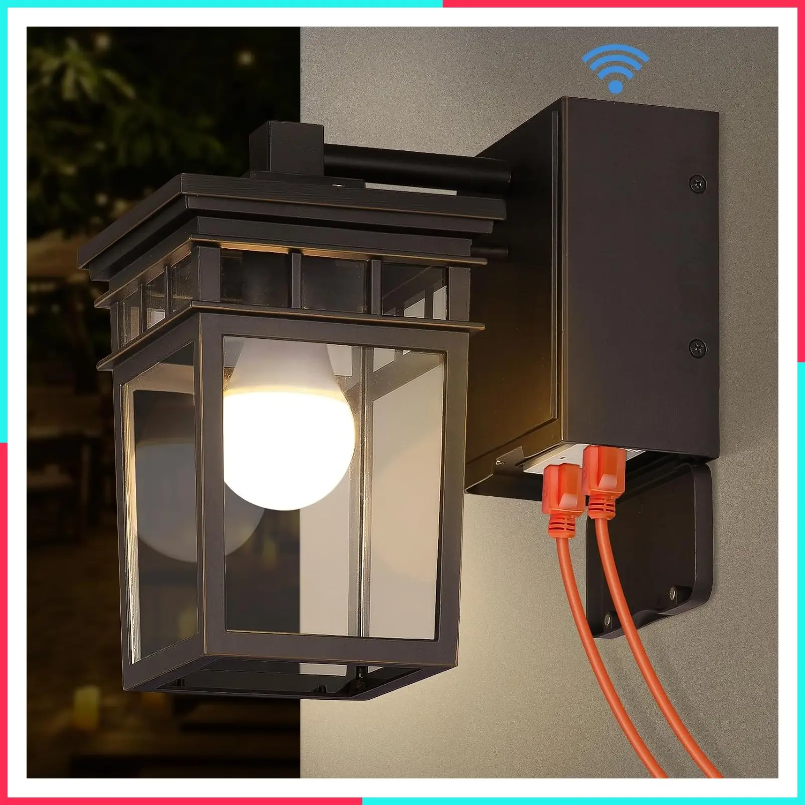 Porch Light with Built-in GFCI Outlet, Dusk to Dawn Outdoor Wall Mount Fixture, Waterproof Anti-Rust Aluminum Exterior Lighting for House Garage Front Door, Bulb Included