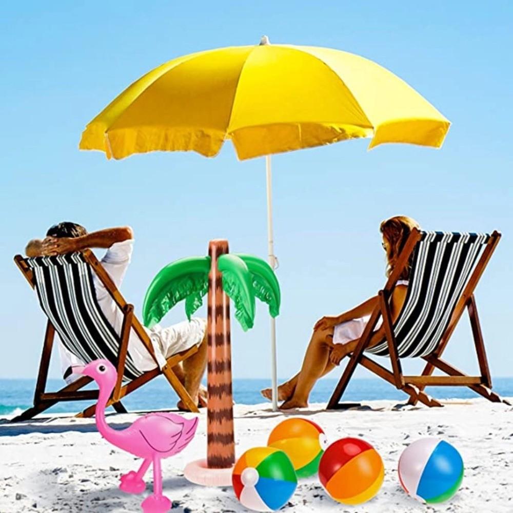 9-Piece Inflatable Hawaii Party Set, Includes Coconut Trees, Beach Balls, Parrot, Flamingo, Banana, Dolphin, Pump, for Beach Pool Adult Parties