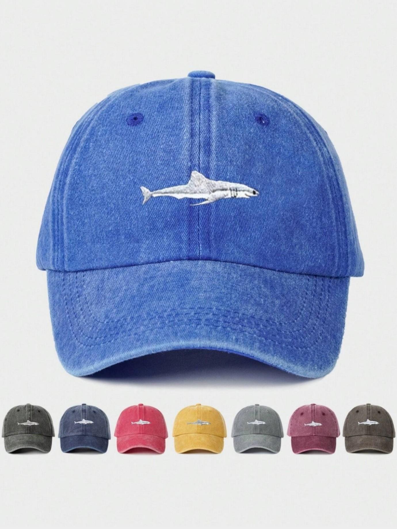 1PC Women's Embroidered Shark Washed Baseball Cap, Adjustable Sun Protection Hat, Casual Loose-Fit Y2K Style for Travel & Beach