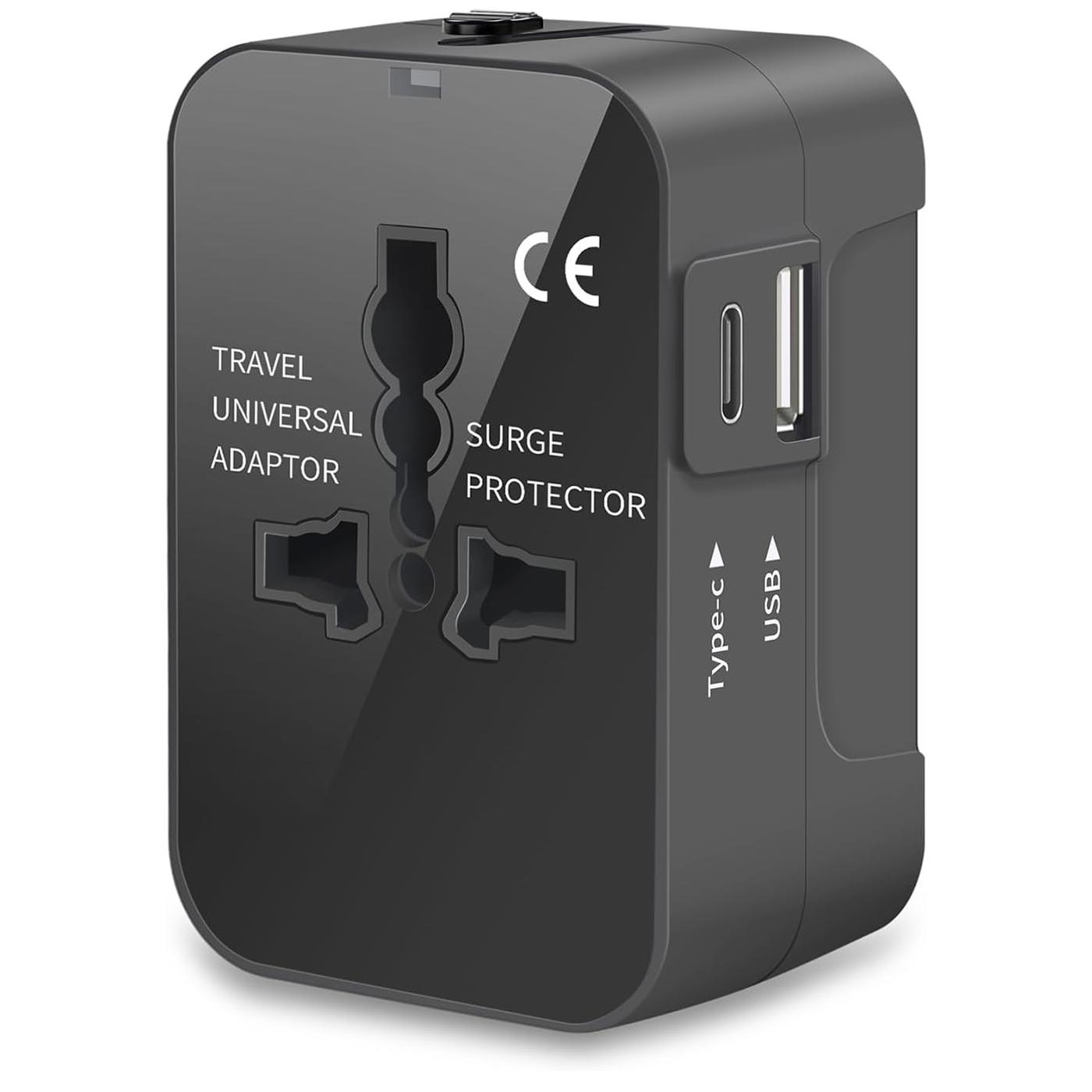 Universal Travel Adapter, One USB Port 5v2.1a+ One Type-C Port 5v2.4a+ One AC Adapter, 650w/110v, 1300w/220v, Supports over 150 Countries, Good for Travel, Home And Office