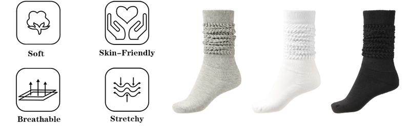 Women's 3 Pairs Solid Slouch Crew Socks, Fashion Casual Comfy Socks for Daily Outdoor Wear, Ladies Socks for All Seasons, Size 5-11.