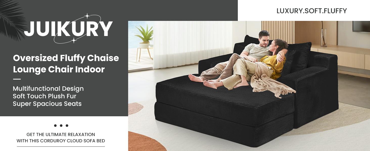Winzoo Oversized Sleeper Chaise 4 in 1 Cloud Couch With Ottoman Pillows Upholstered Corduroy Lounge Chair Chenille Boneless Sofa Bed No Assembly