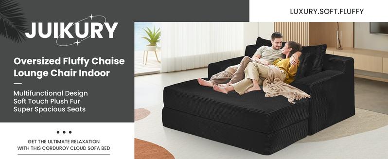 Winzoo Oversized Sleeper Chaise 4 in 1 Cloud Couch With Ottoman Pillows Upholstered Corduroy Lounge Chair Chenille Boneless Sofa Bed No Assembly