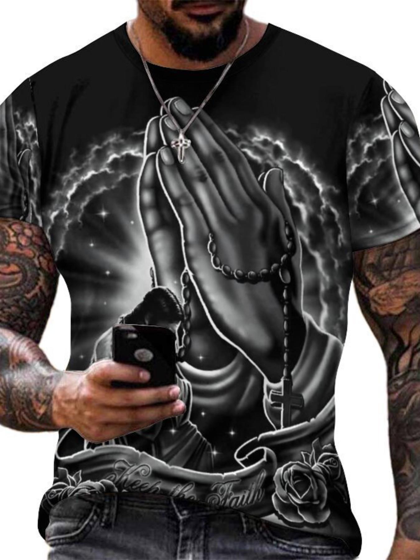 Men's summer casual T-shirt gift box set, lightweight and breathable polyester fabric, religious church-themed design, fitted H-shape, suitable for all seasons, versatile for everyday wear