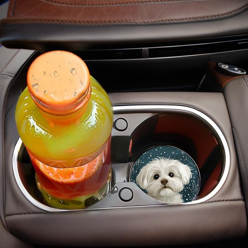 2pcs Adorable Dog Print Car Cup Holders - Non-Slip Rubber Mat with Decorative Design for Vehicle Interior, Perfect for Waterproof Cup Protection, Cup Holder Accessories | Playful Dog Design | Rubber Absorbent Material, Cup Holders for Car
