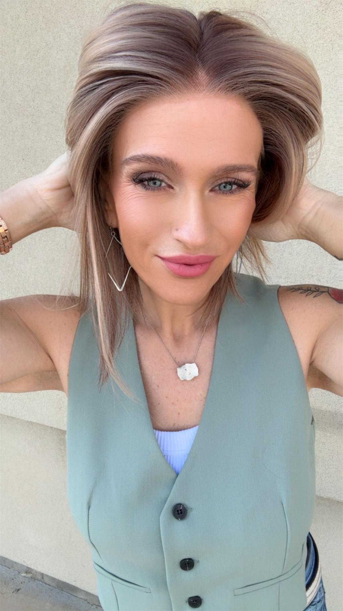 Caris by AISOM Short Bob Cut Free Part Lace Front Wig with Scandinavian Hairline Very Low Density 12 Inches Heat Friendly Synthetic Wig