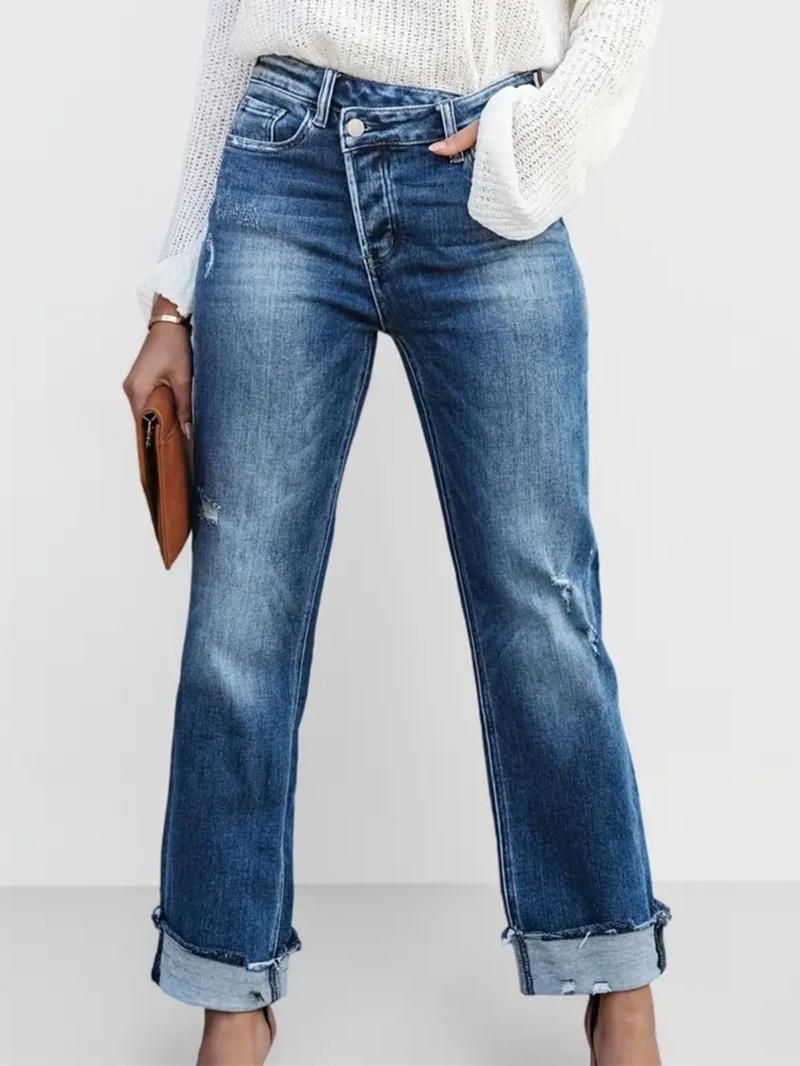 Women's Solid Color Jeans, Casual Comfy Denim Pants for Daily Wear, Ladies Bottoms for All Seasons