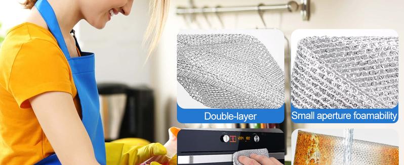 10 Pcs New Upgrade Steel Wire Dishcloth,Double-Layer Steel Wire Cleaning Cloth,Powerful Cleaning Non-Scratch Wire Dishcloth Rag for Cookware, Sinks, Dishes, Stove Tops