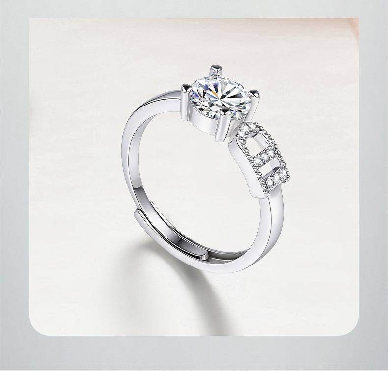 New cross-border Wish hot-selling 26-letter ring with zircon inlay, adjustable open ring for women, versatile accessory