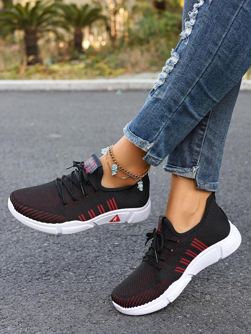 Women's Casual Sporty Sneakers Low-Top Lace-Up Comfortable Lightweight Knit Running Shoes for Beach Vacation Garden Camping Daily Wear Summer