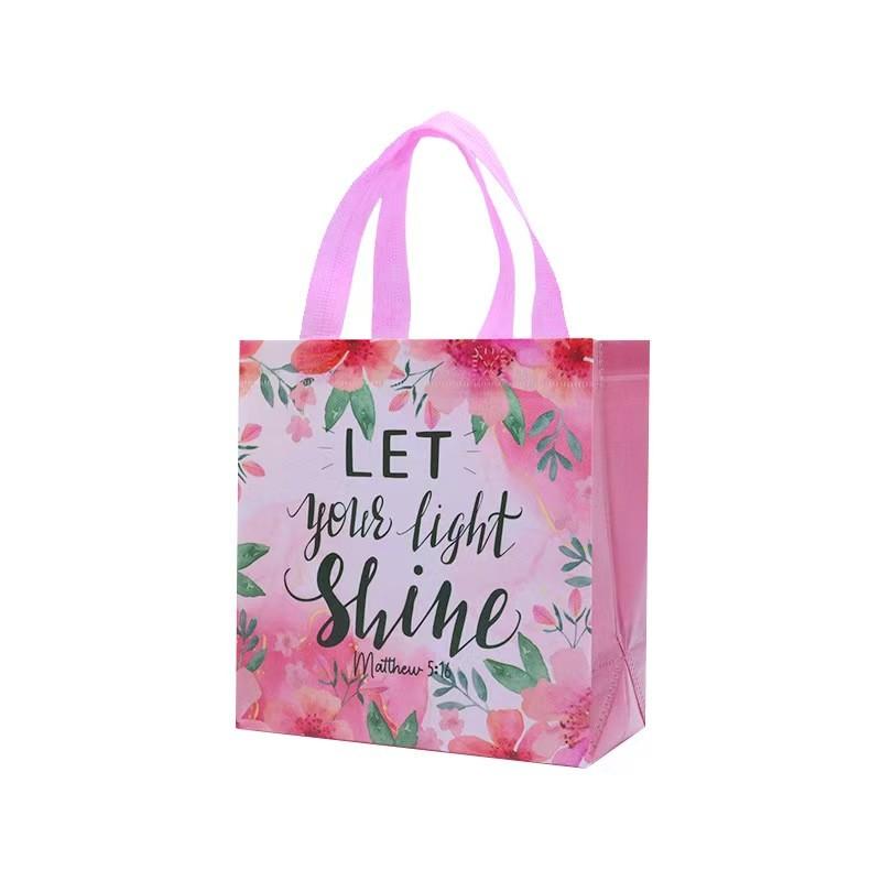 32 Bible Verse Gift Bags, Reusable Non-Woven Christian Gift Bags with Handles, Inspirational Floral Design, Blue