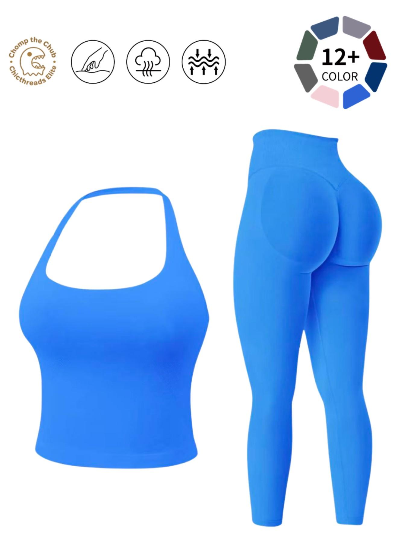 Halter Neck Backless Yoga Set - 12+ Colors, Seamless 2-Piece Workout Outfit with Butt Lifting Leggings, Buttery Soft & Squat-Proof for Gym, Yoga & Everyday Wear, Backless Gym Clothes, Workout Sets, Seamless Sport Clothing