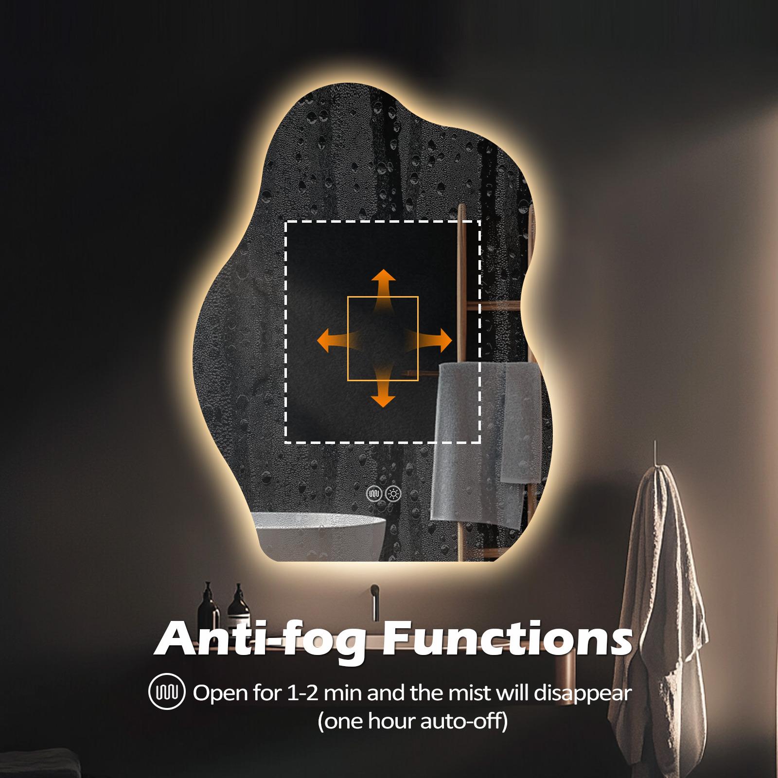 Yoding LED Bathroom Mirror 24x32" Stepless Dimmable Irregular Mirror with Light Anti-Fog Memory Al-Alloy Lampshade Frameless Water Proof Makeup Mirror for Bathroom Vertical Only