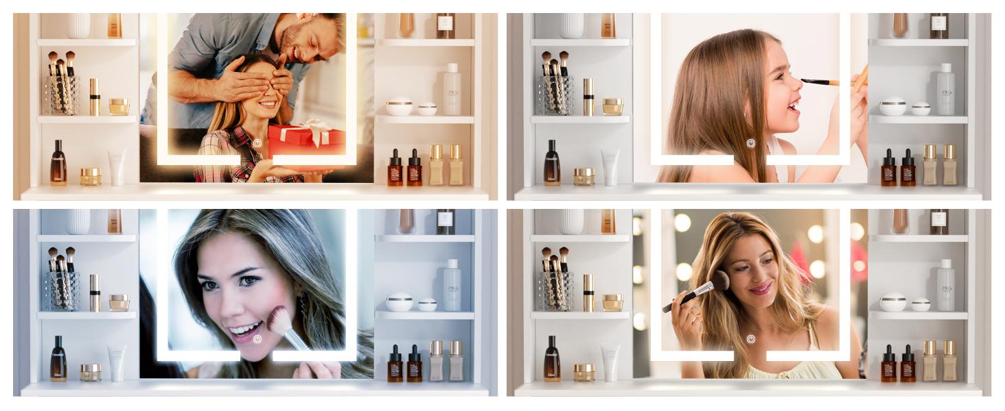 VOWNER Makeup Vanity Desk Set with Led Lighted Mirror,Modern Vanity Table Set for Bedroom