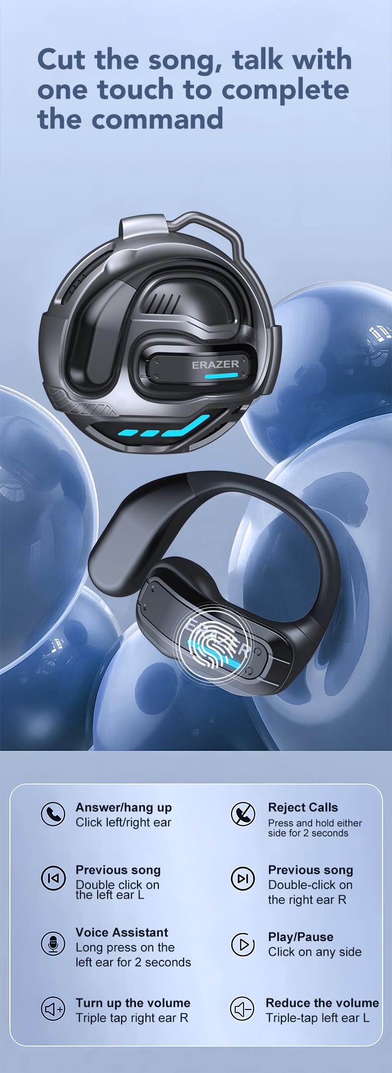 ERAZER X8 OWS Wireless Bluetooth Earphones Playing Music Phone Calls Headphones & Meeting Summary Earbuds