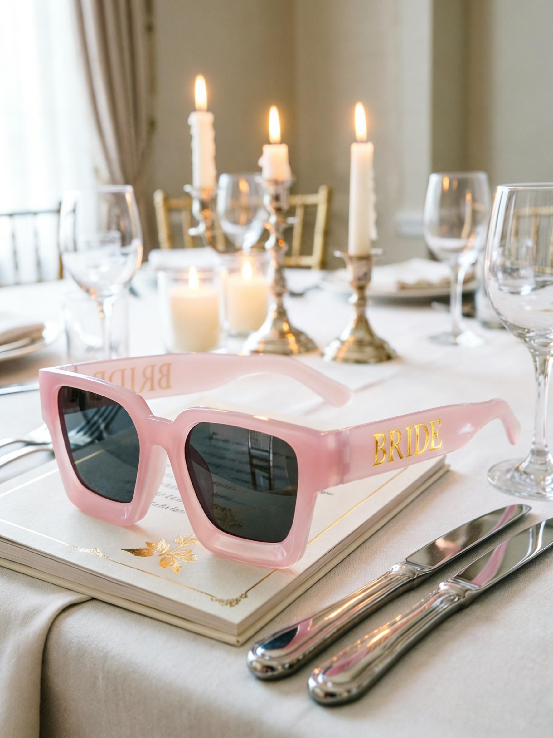 Women's Bride Sunglasses, Letter Design, Rectangular Small Frame, Multi-Color Options, Elegant Wedding Accessory, Party Style