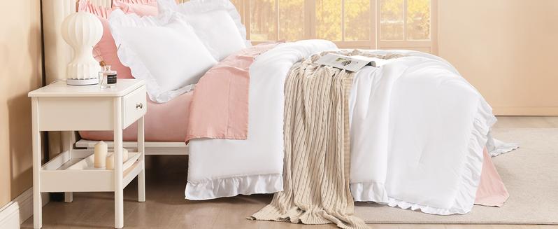 Litanika Ruffled Comforter Set 3pc - Farmhouse Aesthetic Bedding Full/Queen/King/Cal King | Soft Fluffy Microfiber