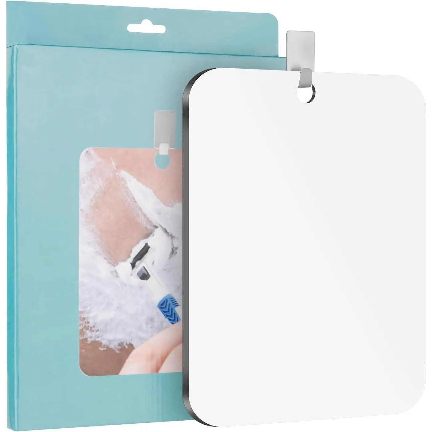 Shatterproof Fogless Shower Mirror, Anti-Fog Wall Hanging Shaving & Makeup Mirror, Acrylic Bathroom Mirror with Steel Hook, 9.84 x 7.87 inches