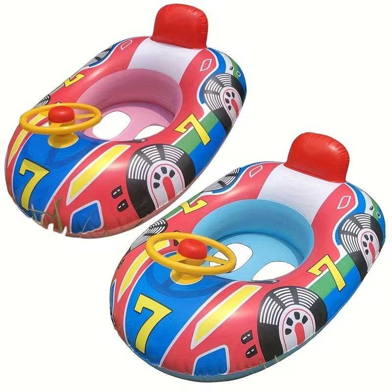 1pc Swimming Ring with Steering Handle and Horn, Racing Theme, Inflatable Water Seat, PVC Material, Perfect for Fun in the Pool