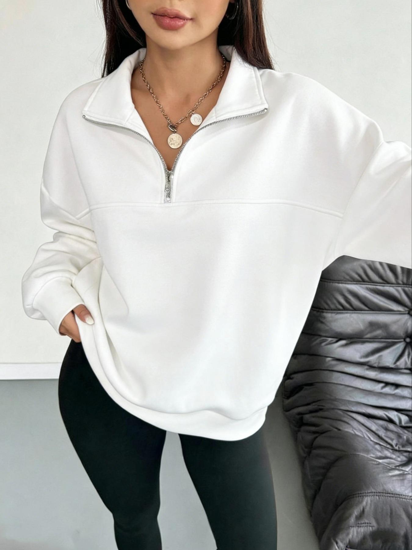 Women's Hooded Half-Zip Casual Round Neck Sport Top, Full Print Leaf Pattern, Digital Printing, Loose Fit, Fall & Winter