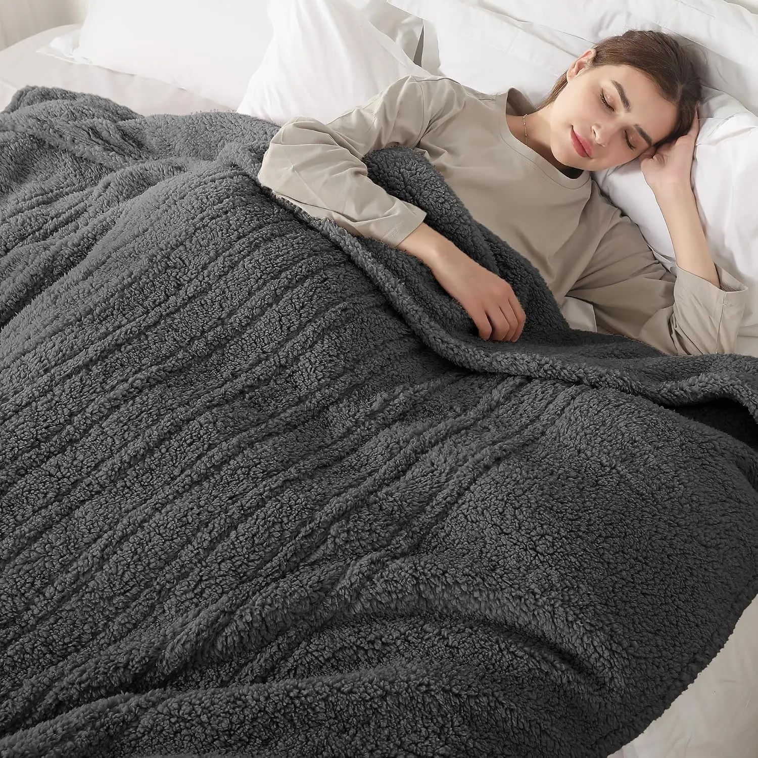 ESTINGO Full Size Heated Blanket Electric Blanket Full Double Sided Sherpa | 72"X84" Electric Heated Blanket with 6 Heating Levels & 1-10 Hours Adjustable Timer,Machine Washable, Dark Gray