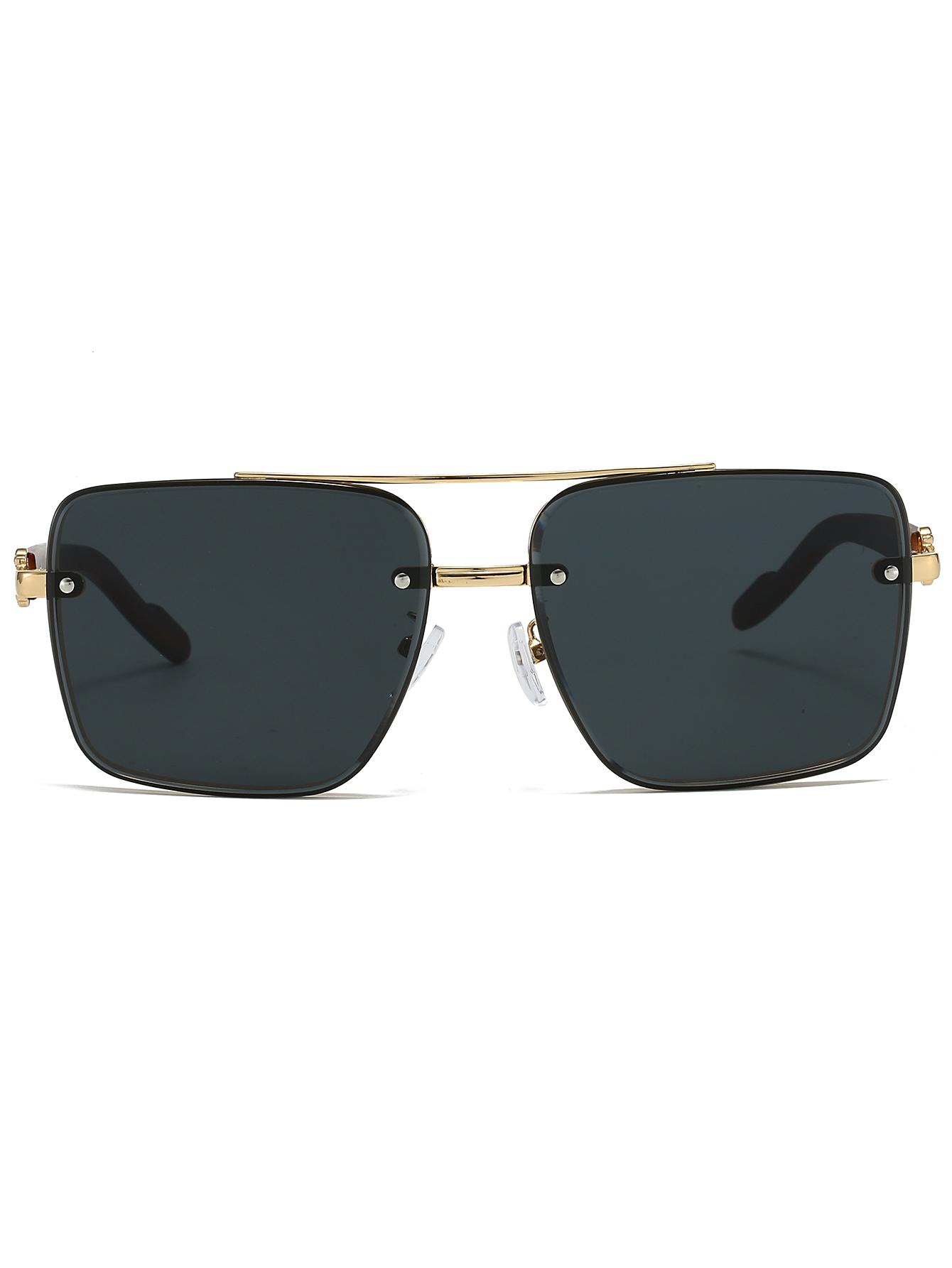 Men's New Full Frame Square Glasses, Retro Dual Bridge Design, Imitation Wood Texture Temples, Metal Frame, Classic Fashion Decorative Eyewear, Square Frames