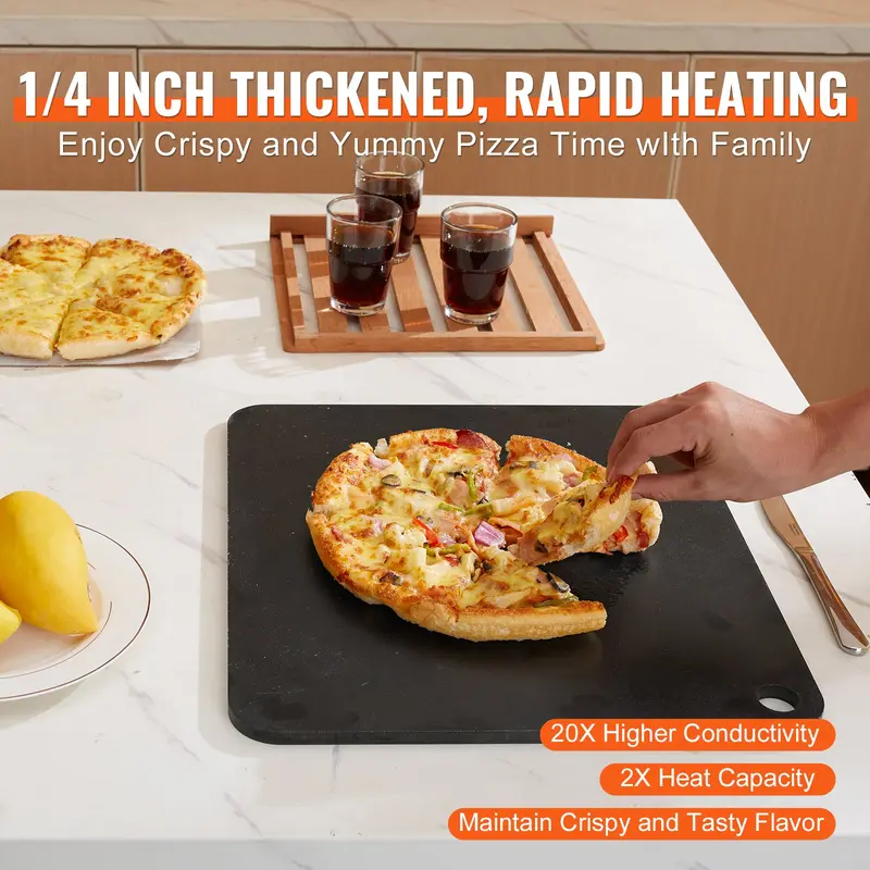VEVOR Thick 0.25-Inch 16x14.5-Inch Pre-Seasoned Carbon Steel Pizza Steel Bakeware, 20X Higher Conductivity Heavy-Duty Pan for Indoor Oven, Outdoor Grill
