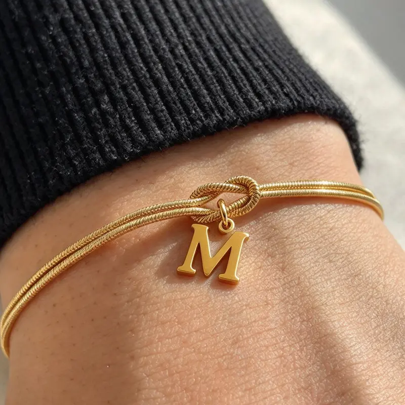 Stainless Steel Alphabet Charm Bracelet, Elegant Simple Handmade Letter Link Bracelet, Perfect Gift for Couples, Metal Bracelet Jewelry