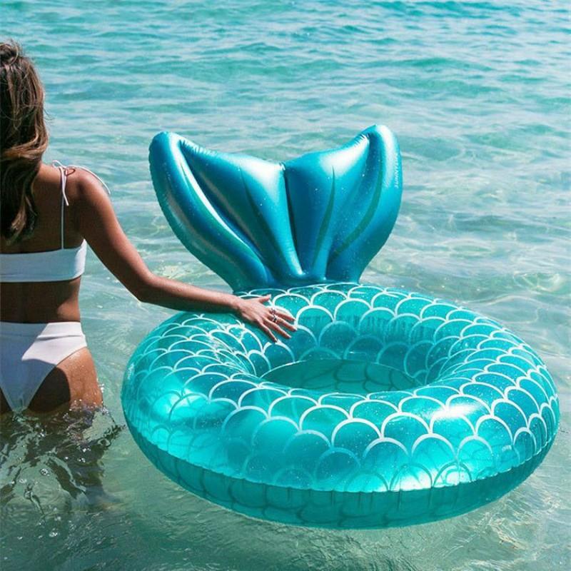 Multi-Sized Inflatable Swimming Pool Float Tube, Heavy-Duty UV Resistant Mermaid Tail Ring Inflatable Circle for Children and Adults, Colorful Pool Party Accessory Water Activities