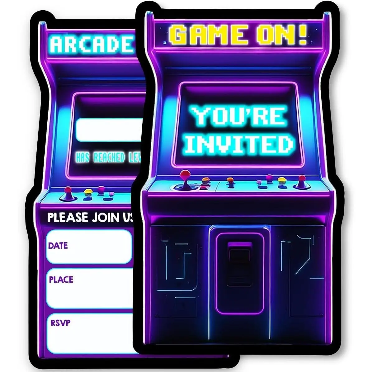 Birthday Party Neon Invitations Cards for Boys Girls, 30 Cards & 30 Envelopes