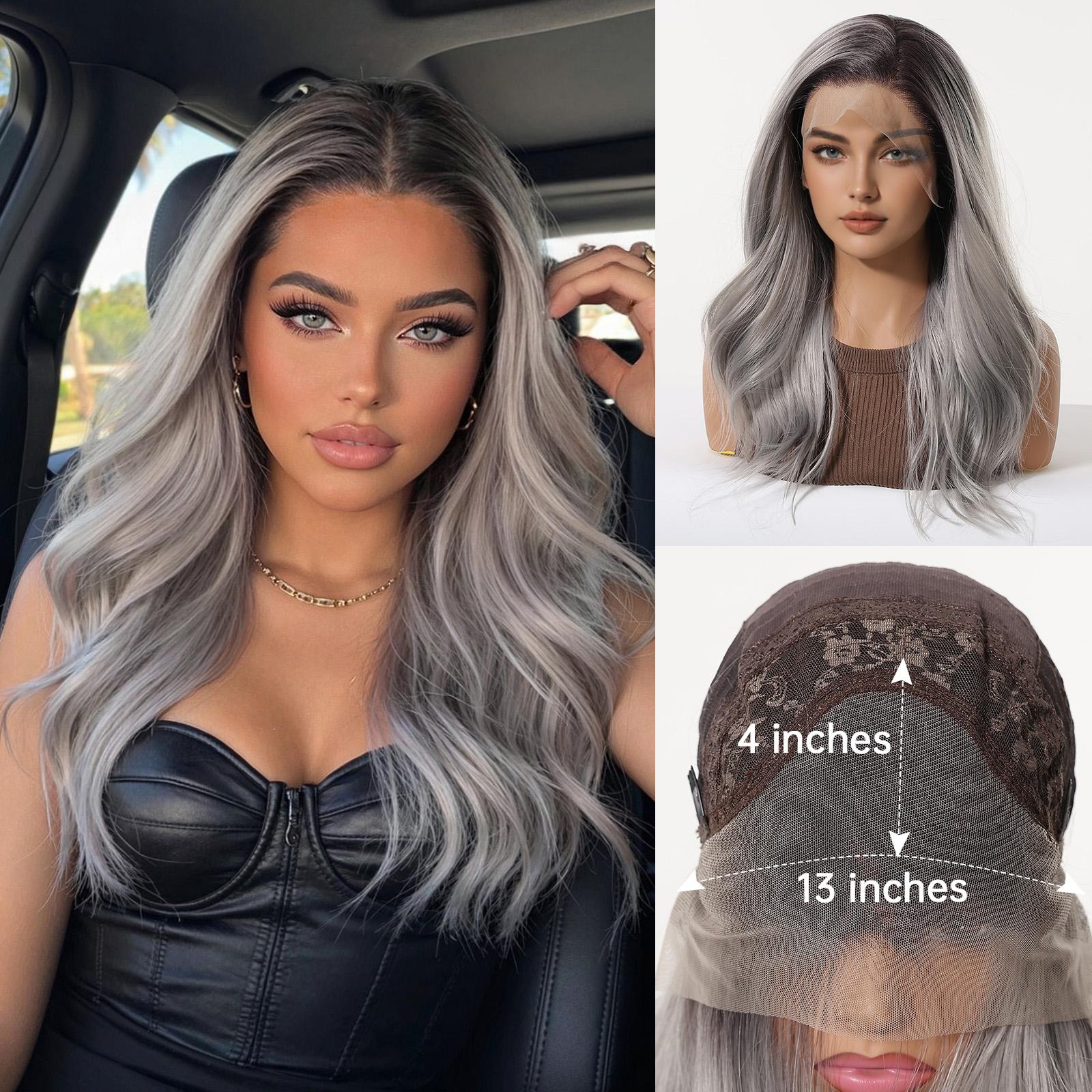 Topshe 13x4 Lace Front Wig, Lace Frontal Wig, Ash Highlights Medium Wave, Natural Skin-Like Scalp, Heat-Resistant Synthetic Hair for Women
