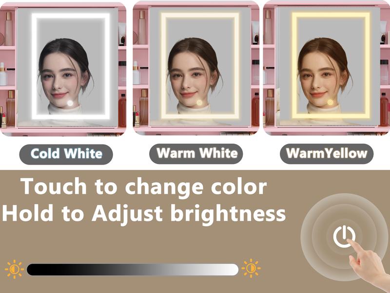 Small Space Vanity,Makeup Vanity Desk with Mirror and Lights,  LED Lights & Power Outlet, 3 Drawers & 2 Cabinets, 8 Storage Shelves, Adjustable Lighting，Dressers for bedroomVanity mirror