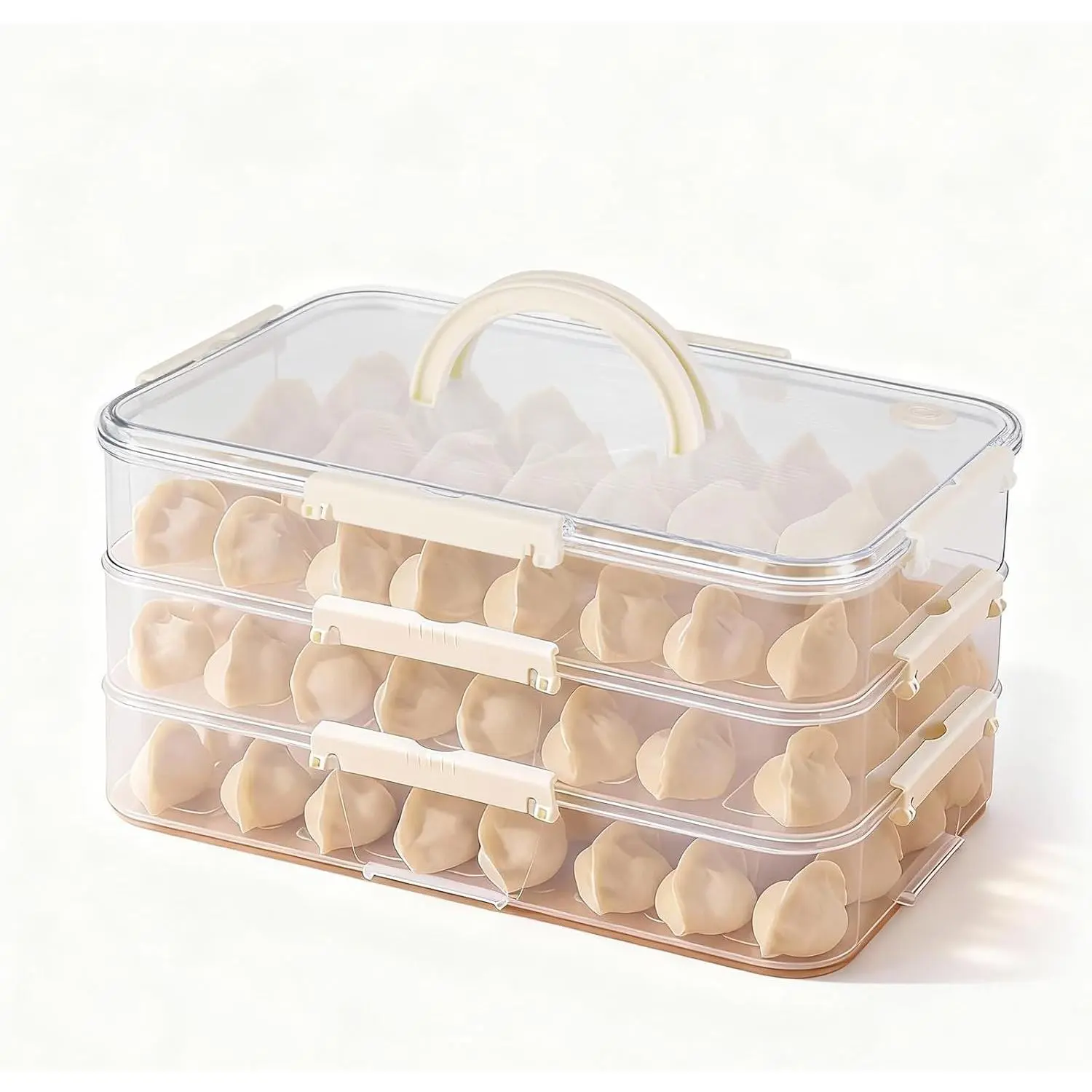 Plastic Cookie Storage Containers Airtight,3-Layer Food Storage Containers with Lid&Handle,Stackable Thicken Cookie Carrier for Transport Dumpling Storage Box,White